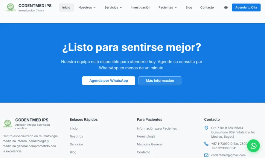Antes: portada en el sitio anterior de CODENTMED IPS.