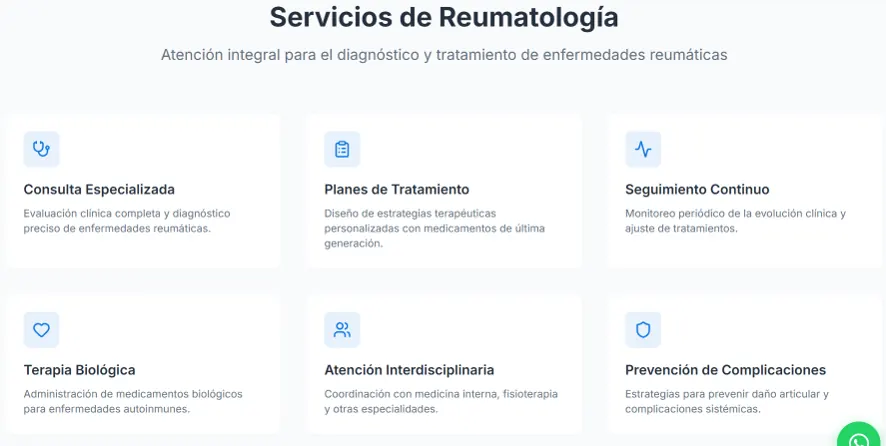 Antes: página de reumatología en el sitio anterior de CODENTMED IPS.