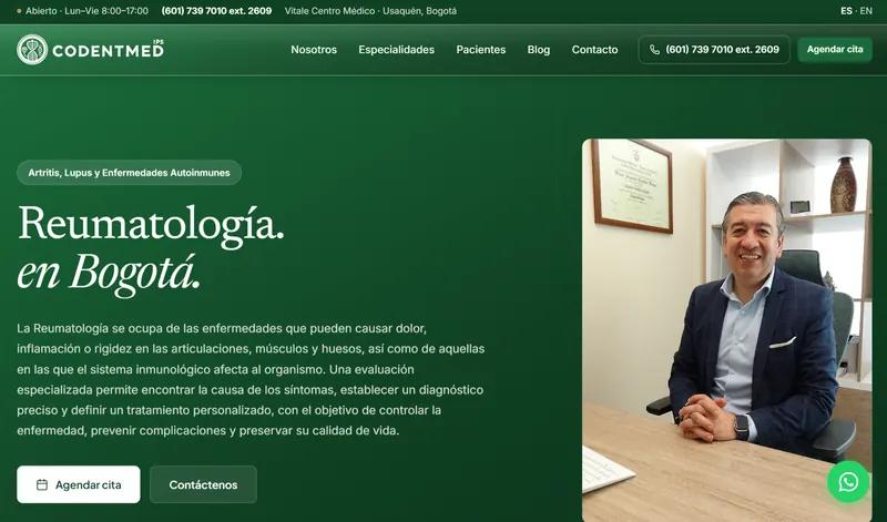 Hoy: página de reumatología en la propuesta nueva de CODENTMED IPS.