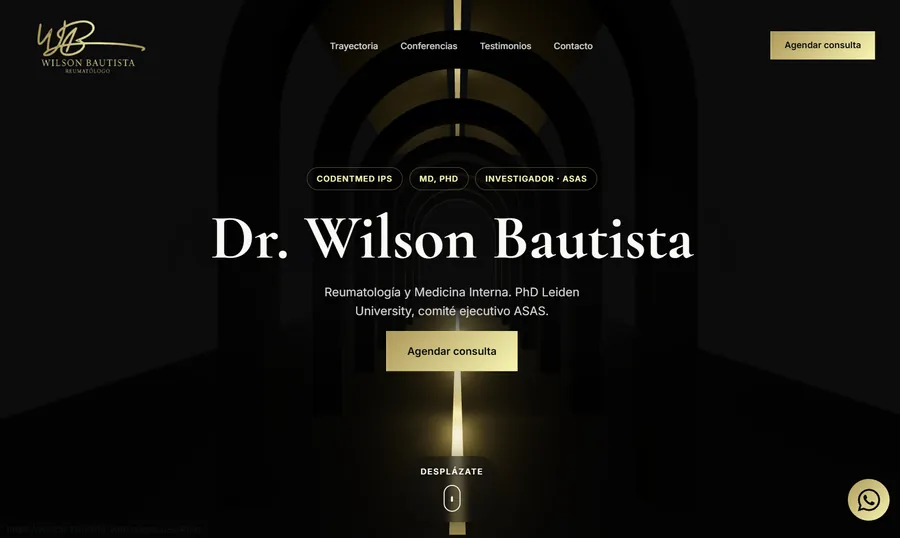 Portada de la propuesta: Dr. Wilson Bautista, reumatología y medicina interna, con botón para agendar consulta.